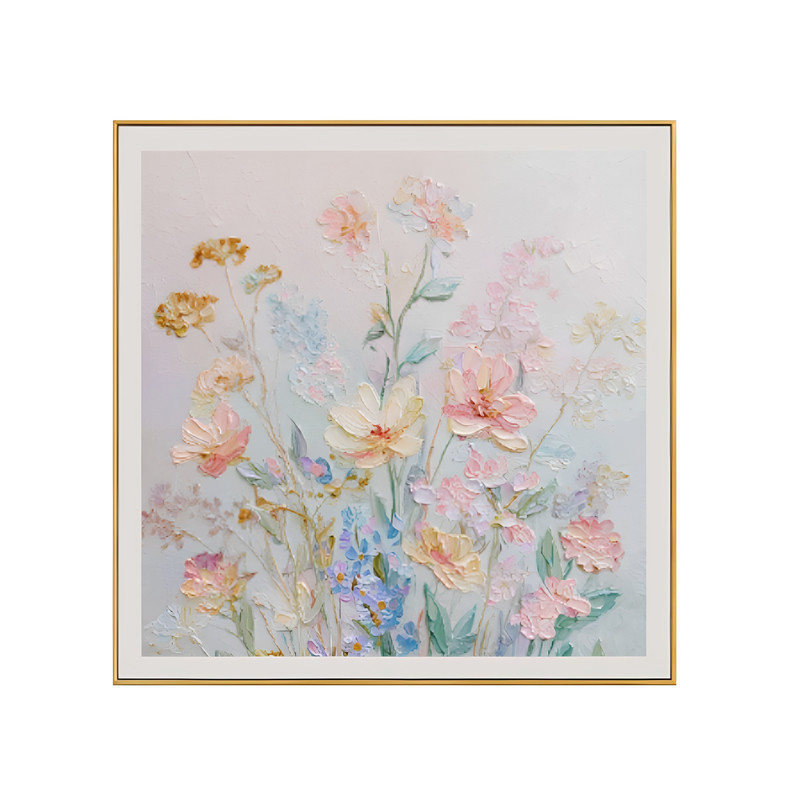 现代简约餐厅装饰画荷花抽象艺术肌理感挂画客厅高级感手绘油画