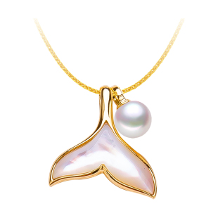 余生有你天然akoya海水珍珠吊坠18K金美人鱼尾项链项坠马氏贝K黄