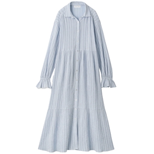 SNIDEL HOME秋冬喇叭袖翻领宽松纯棉居家睡裙SHFO234063