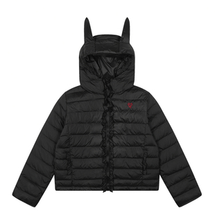 期望Studio粉色可爱兔耳排骨羽绒服女冬白鸭绒保暖轻薄连帽外套