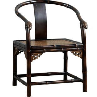 所氏龙竹圈椅阳台客厅休闲椅黑红色中式古典做旧竹根扶手休闲椅子
