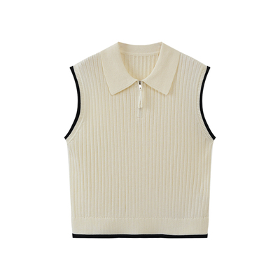 西町村屋简约撞色翻领背心女2026春季新款通勤无袖上衣XHBA10640
