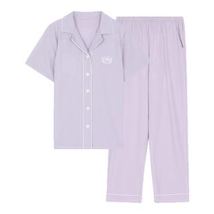 芬狄诗商场同款睡衣女翻领开襟短袖长裤舒适家居服套装FL00519