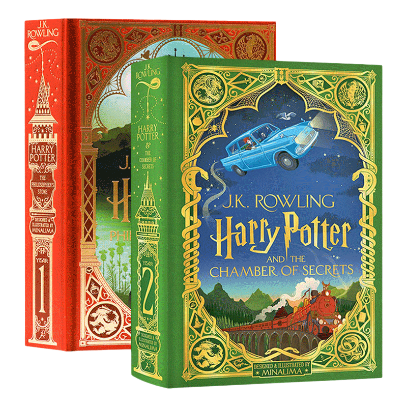 英文原版 Harry Potter and the Philosopher's Stone 1 哈利波特精装全彩互动书2册套装 与魔法石+密室 JK罗琳 MinaLima 英文版