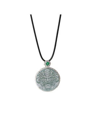 天然A货翡翠！影雕九尾狐吊坠