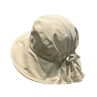 夏季日系防晒渔夫帽女简约纯色韩版蝴蝶结盆帽出游防紫外线遮阳帽