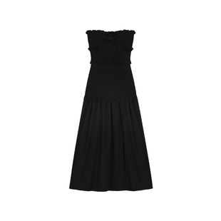 辰米范 黑色一字肩连衣裙女2025夏季性感开叉收腰长裙气质抹胸裙