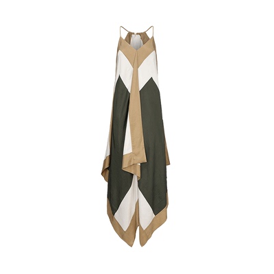 几何撞色印花吊带连衣裙