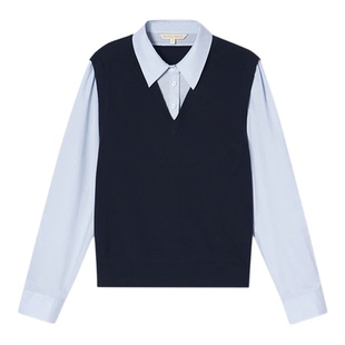诗篇专选POLO领衬衫拼接假两件学院风针织衫2025款