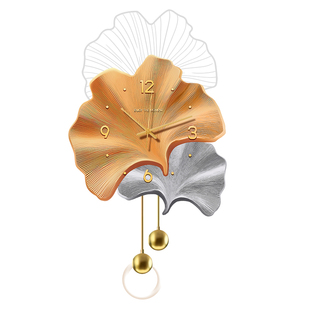 2026新款客厅挂钟数显万年历电子钟高级感格栅银杏叶时钟挂墙钟表