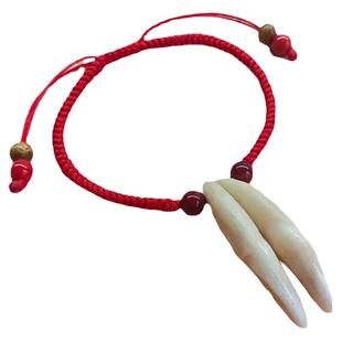 黑狗双牙朱砂手链成人男女情侣本命年红绳宝宝护身桃木平安戴脚链