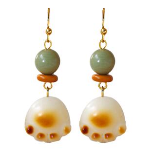 莉夏可爱小猫爪菩提根耳环国风新中式耳夹耳坠女小众新款猫咪耳饰