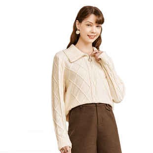 betu百图毛针织衫女复古polo领毛衣拉链翻领上衣2025年冬季新款