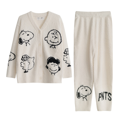贝妍冬保暖半边绒史努比情侣睡衣