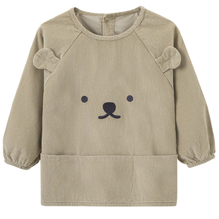 宝宝纯棉灯芯绒罩衣儿童防水防脏羽绒服罩衫幼儿园吃饭纽扣反穿衣