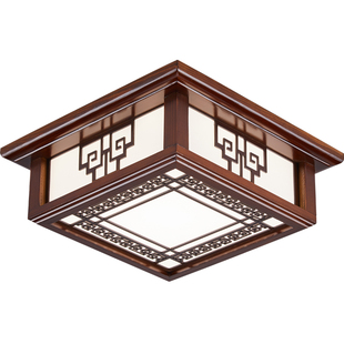 中古风吸顶灯黑胡桃木色实木过道走廊灯新中式简约入户玄关小灯具