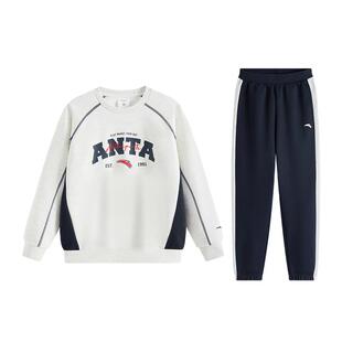 安踏儿童装男童套装冬季2025新款针织保暖套装加绒卫衣裤子两件套