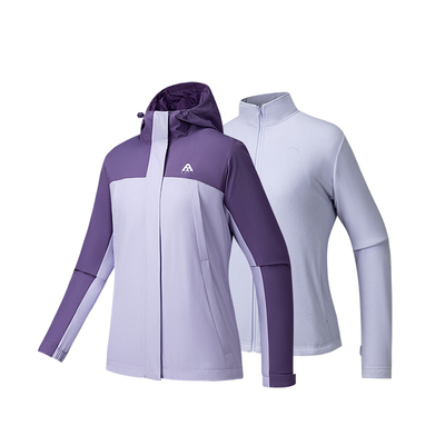 安踏防泼水软壳三合一运动外套女2025冬季新款加绒夹克上衣两件套