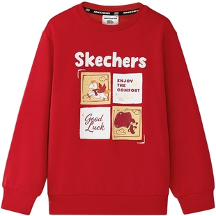 斯凯奇2026新年战袍马年红色亲子装男女中大童卫衣针织套头运动衫