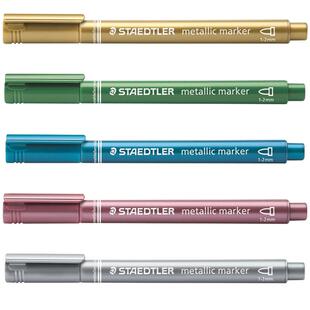 德国施德楼金属色记号笔8323手账圣诞贺卡请帖签到马克笔记号笔黑卡专用笔金色白色紫色金属色彩色黑卡记号笔