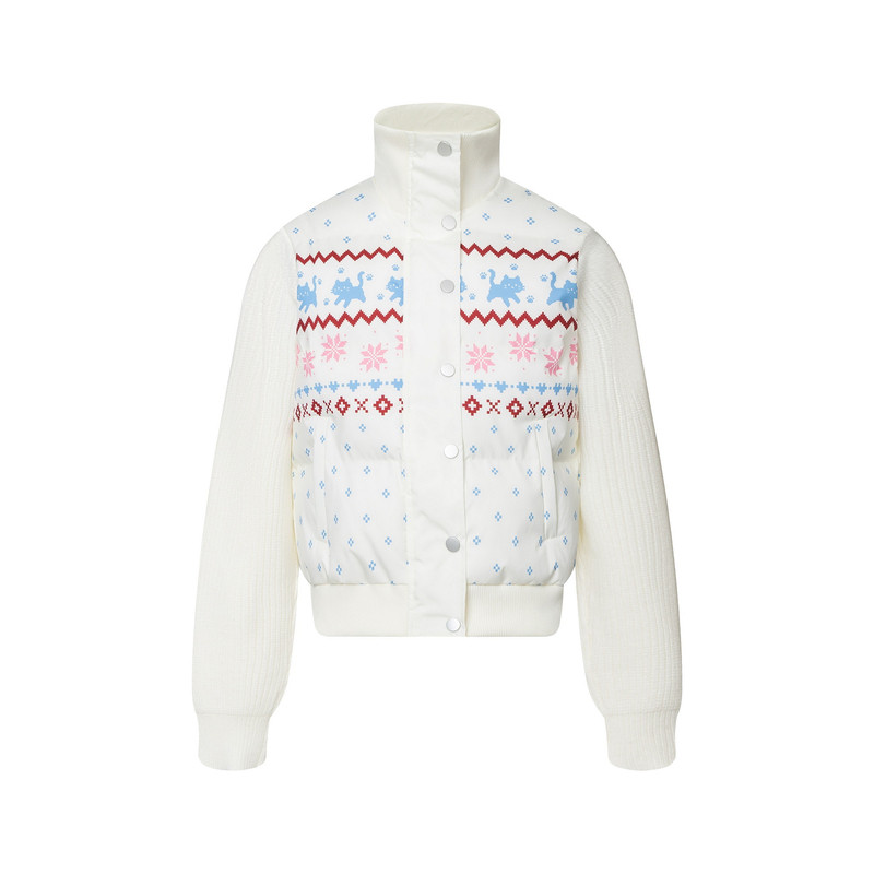 甜酷费尔岛拼接针织棉服外套