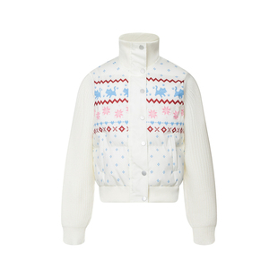 Amoeba甜酷费尔岛拼接针织立领棉服女冬季保暖加厚显瘦棉衣外套