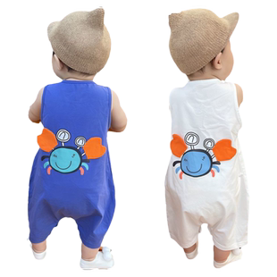 小月龄宝宝婴儿夏季无袖连体衣0-3个月6一岁半衣服男宝宝背心夏天