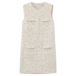 self-portrait 2026早春新款象牙白亮片粗花呢小香风连衣裙