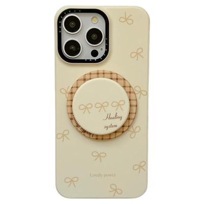 韩系ins奶黄色蝴蝶结支架适用iphone16promax磁吸手机壳苹果13新款15promax菲林防摔14小香风12全包保护套17