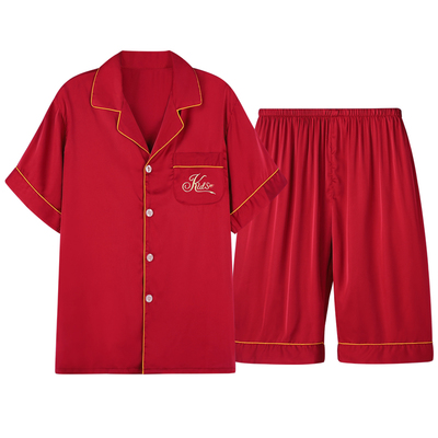 短裤新款本命年红色丝绸夏天睡衣