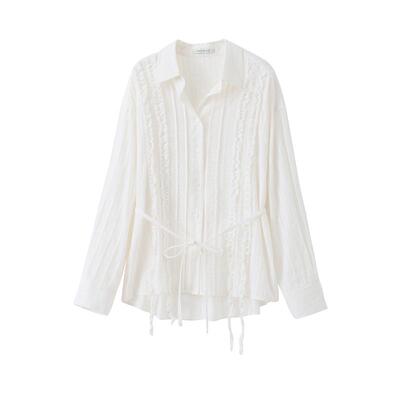 POPCHRIO微透花边装饰长袖衬衫