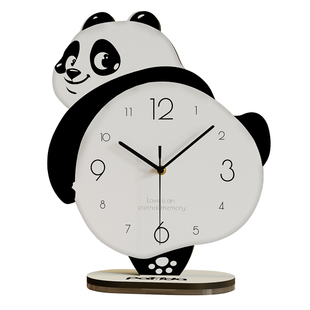 石英钟家用创意客厅桌面摆台可爱熊猫钟表时钟静音时尚新款装饰