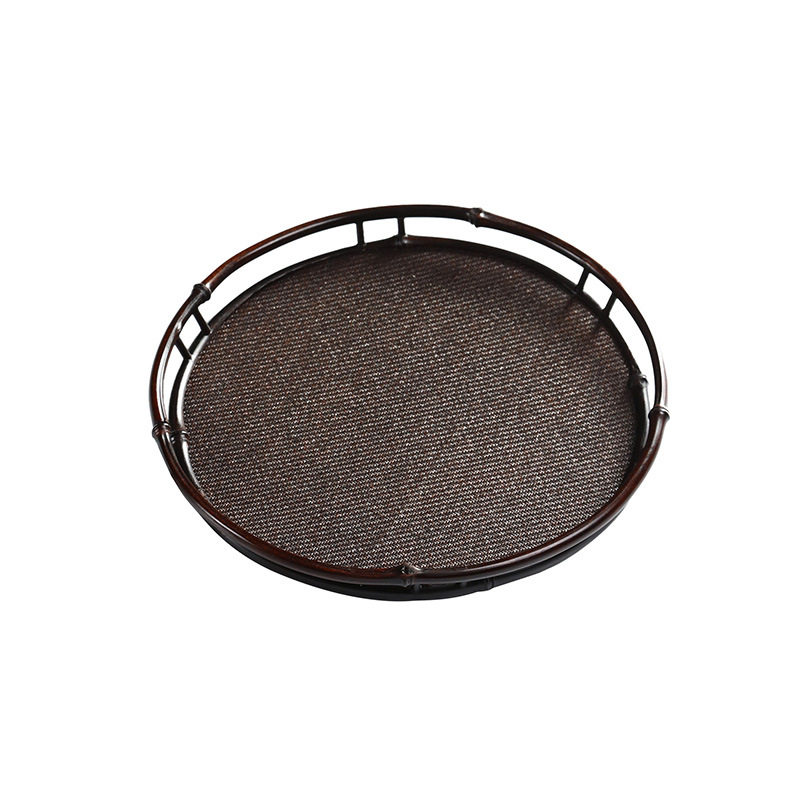 竹编茶盘梅鹿收纳盘干泡台圆托盘