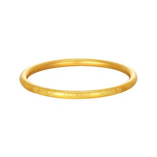 赛菲尔黄金手镯女福莲年有鱼足金999.9古法金镯子圆镯送妈妈礼物