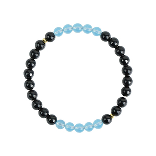 喜水补水黑曜石海蓝宝手串女士天然水晶玛瑙招财五行缺水属性饰品