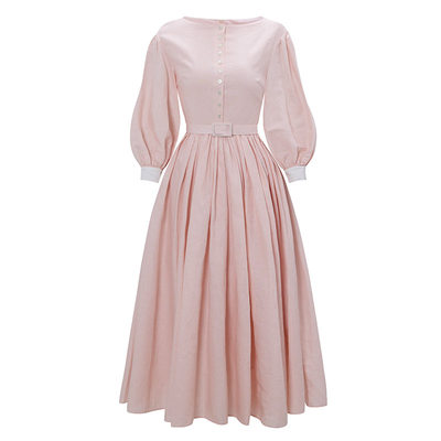 百褶赫本风大摆裙太阳裙秋冬