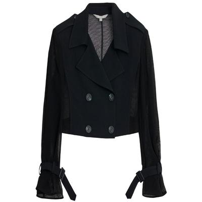 墨蒂珂简约短款拼接双排扣外套