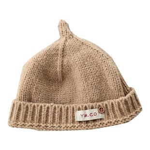 洋气好看宝宝帽子秋冬男童女孩奶嘴帽棉内衬儿童针织帽地主瓜皮帽