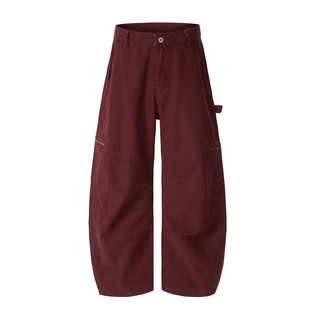 BTSG美式复古水洗绣红色阔腿工装裤男Cleanfit宽松直筒男女休闲裤