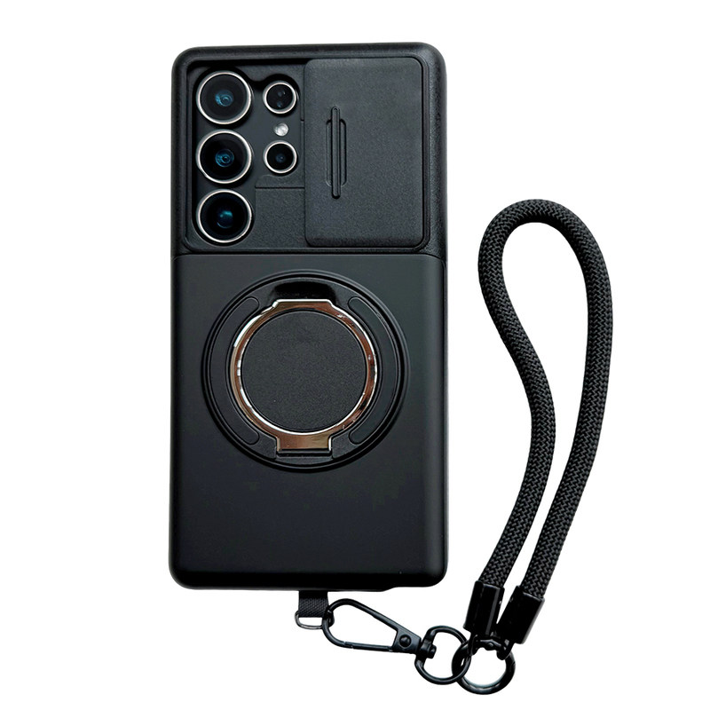 适用于三星Galaxy S26Ultra推盖镜头插卡S25Plus支架手机壳S24FE滑盖卡槽旋转全包A57保护套A55