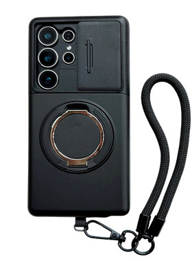 适用于三星Galaxy S26Ultra推盖镜头插卡S25Plus支架手机壳S24FE滑盖卡槽旋转全包A57保护套A55带手绳A56新款