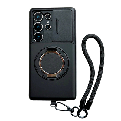 适用于三星Galaxy S26Ultra推盖镜头插卡S25Plus支架手机壳S24FE滑盖卡槽旋转全包A57保护套A55带手绳A56新款