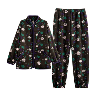 悦内睡衣女款冬季冬天法兰绒加绒加厚珊瑚绒家居服美拉德时尚提花