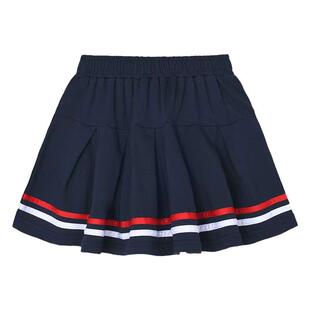 小学生校服裙子深蓝藏青色红白条纹半身短裙女童学院风演出百褶裙