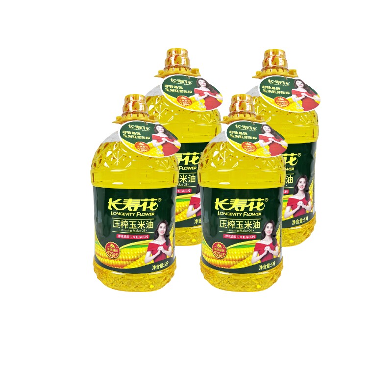 长寿花压榨玉米油5L*4桶整箱非转基因物理压榨家用烘焙食用油