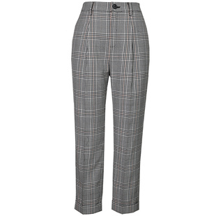 OBEG欧碧倩复古澳毛西装裤秋冬千鸟格职业通勤九分裤10443104