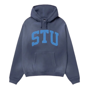 Stussy斯图西 男款 STU Applique 胸前斜纹贴花Logo连帽套头卫衣