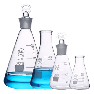 华鸥玻璃三角烧瓶锥形瓶实验室加热高硼硅带塞刻度10ml-10000ml规格齐全耐高温硅胶塞三角烧瓶