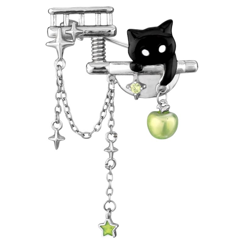 敲可爱!黑猫青苹果胸针原创小众设计星芒流苏甜酷上衣配饰穿搭