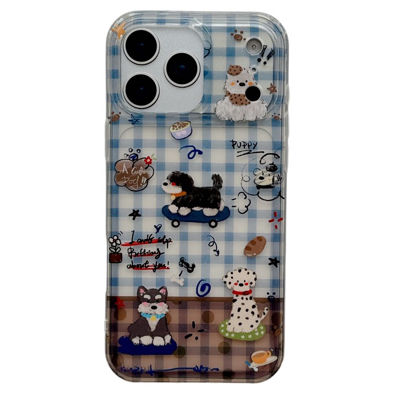 MoreRex趣味可爱格纹小狗涂鸦适用苹果18手机壳iphone17promax新款16pro带链条15防摔保护套14双层17女款韩风